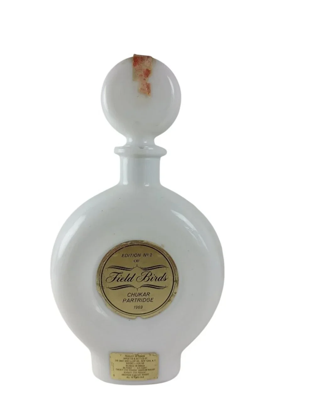 Field Birds Chukar Partridge Milk Glass Decanter 1969 Empty Bottle #2 Vintage